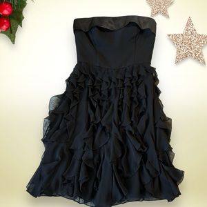 White House Black Market Black Cocktail Dress with Ruffles, Size 0
